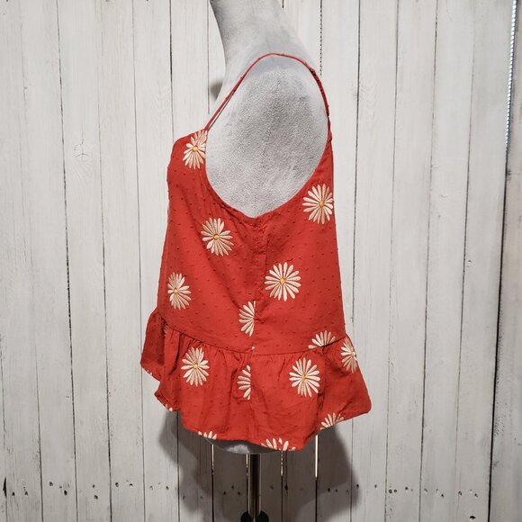 NEW Loft M Red Orange Embroidered Peplum Tank Top Cottage Boho Coastal Artsy Y2K - Picture 3 of 6